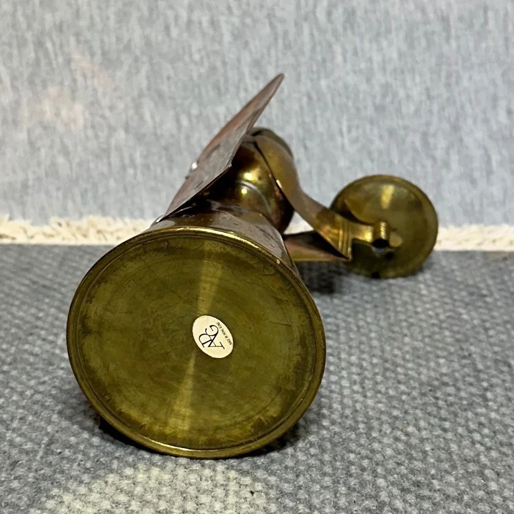Vtg Patina ADG Contemporary Brass & Copper Angel Candle Holder Made in Hong Kong
